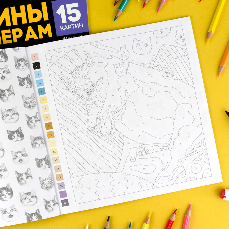 Раскраска. Серия "Картины по номерам" КОТЫ-МЕМЫ